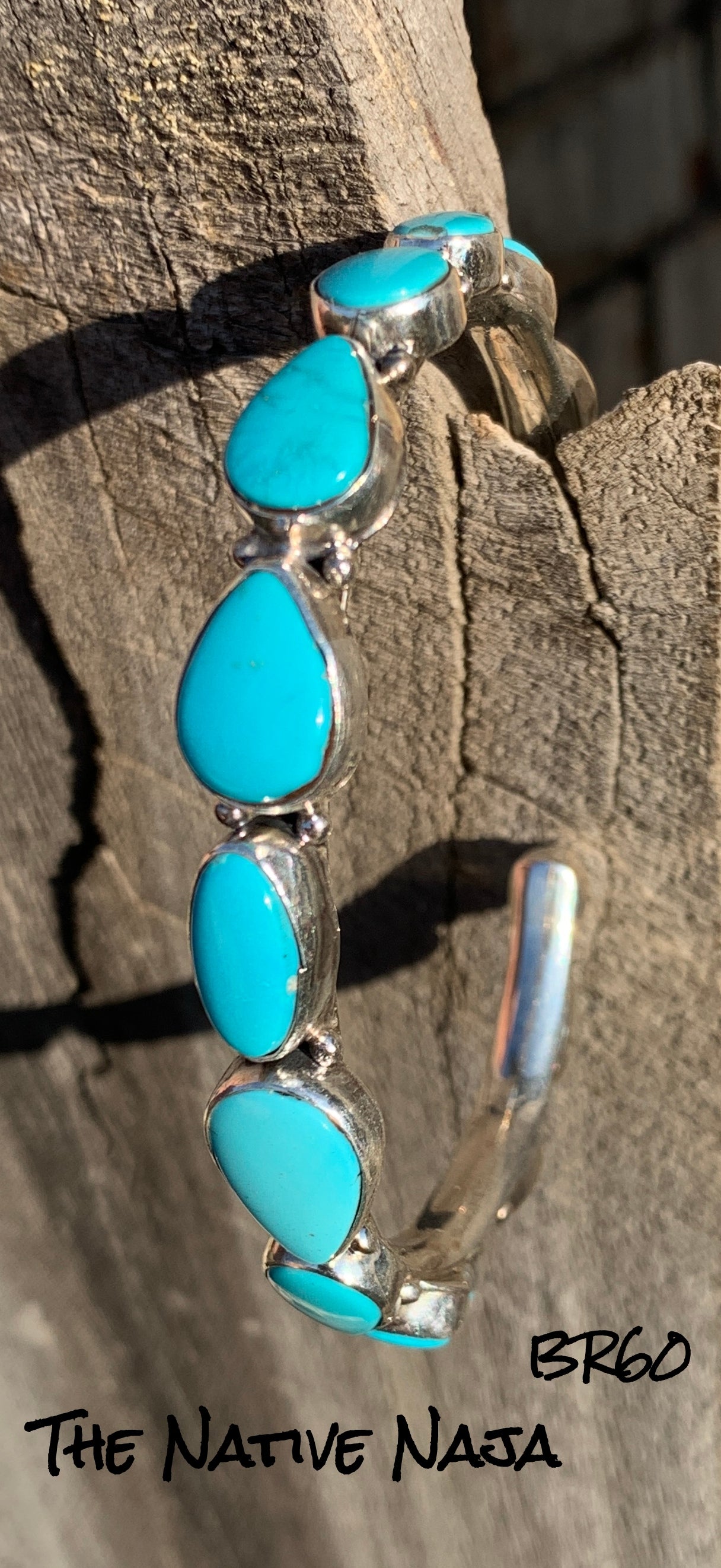 Navajo Bobby Johnson Genuine Sterling Silver & Campitos Turquoise Cuff Bracelet BR60