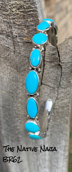 Navajo Bobby Johnson Genuine Sterling Silver & Campitos Turquoise Cuff Bracelet BR62