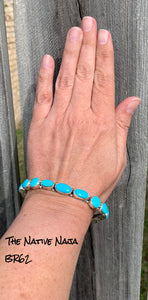 Navajo Bobby Johnson Genuine Sterling Silver & Campitos Turquoise Cuff Bracelet BR62
