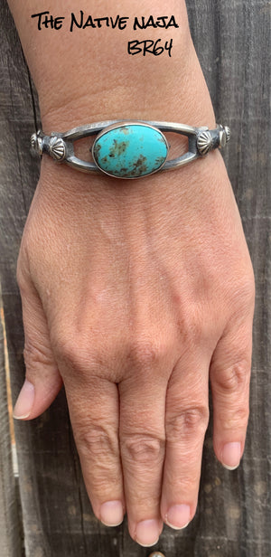 Navajo Chimney Butte Genuine Turquoise & Sterling Silver Cuff Bracelet BR64