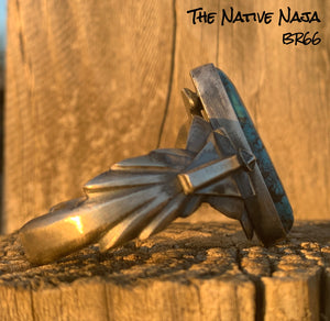 Navajo Chimney Butte Sterling Silver & Kingman Turquoise Crosses Stars Cuff Bracelet BR66