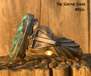 Navajo Chimney Butte Sterling Silver & Kingman Turquoise Crosses Stars Cuff Bracelet BR66