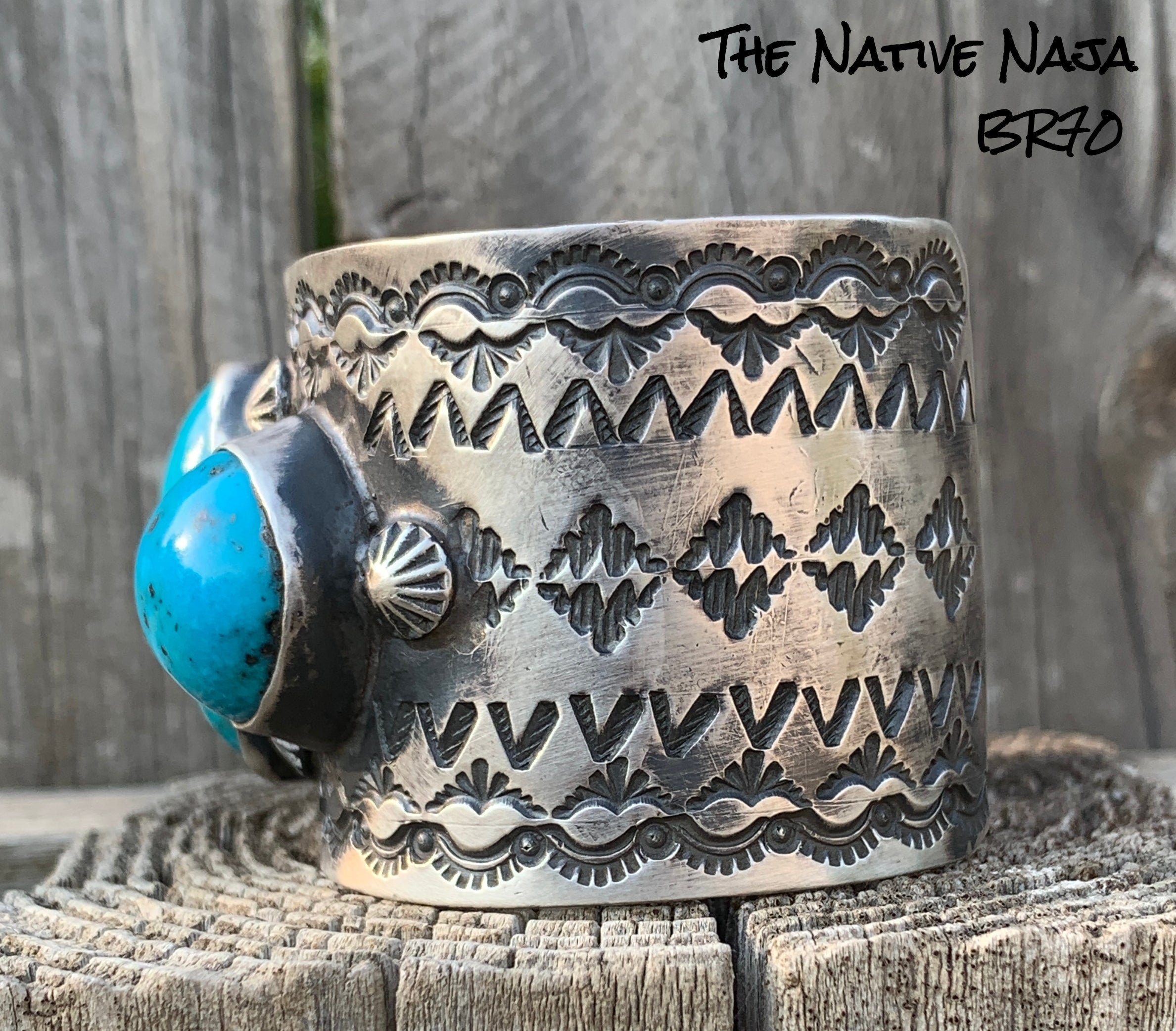 Navajo Chimney Butte LRG 3 Stone Turquoise & Sterling Silver Cuff Bracelet BR70