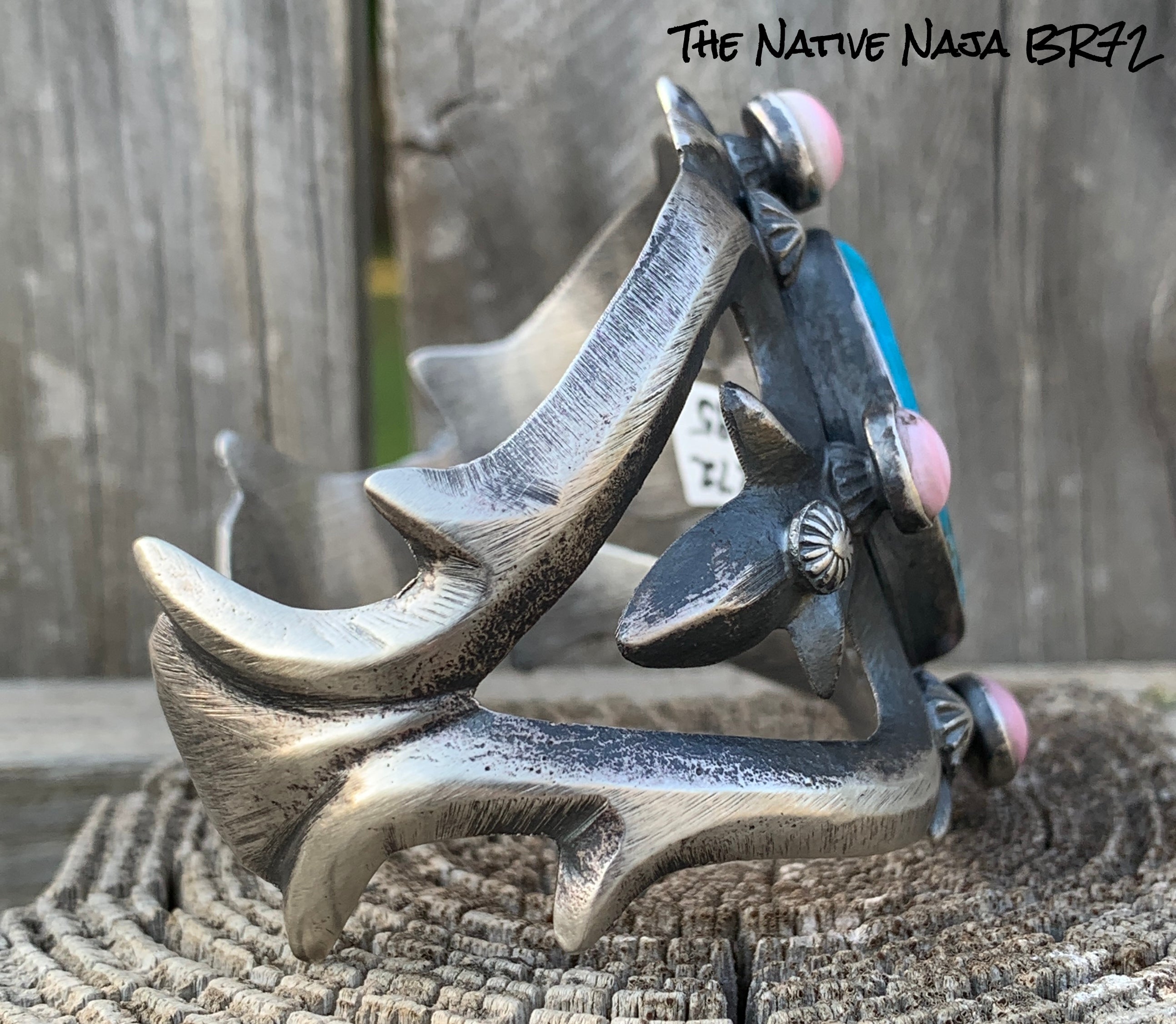Large Navajo Chimney Butte Pink Queen Conch Shell, Turquoise  & Sterling Silver Sandcast Cuff Bracelet BR72