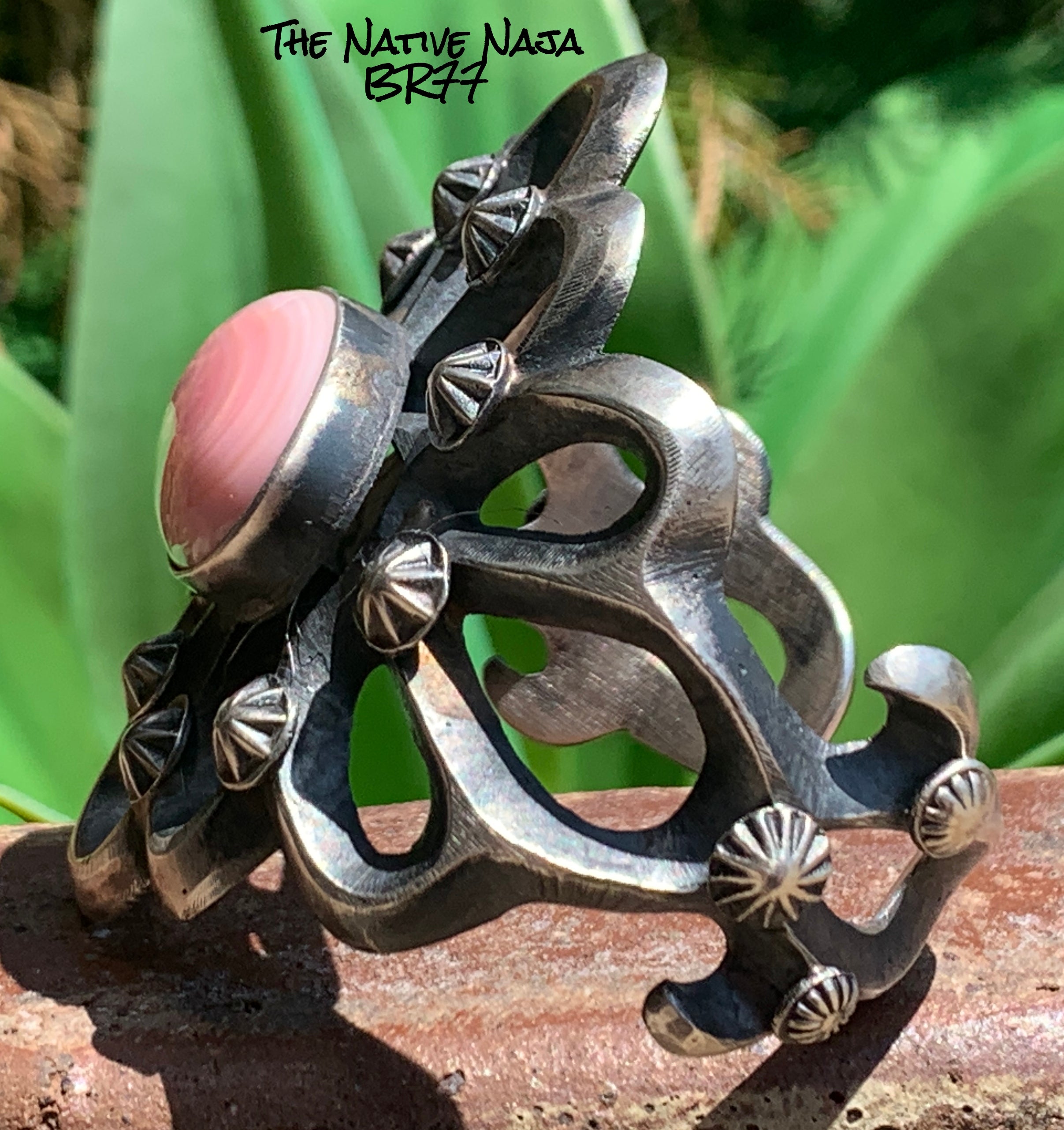 LRG Chimney Butte Pink Conch Shell & Sterling Silver Sandcast Cuff Bracelet BR77
