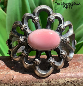 LRG Chimney Butte Pink Conch Shell & Sterling Silver Sandcast Cuff Bracelet BR77