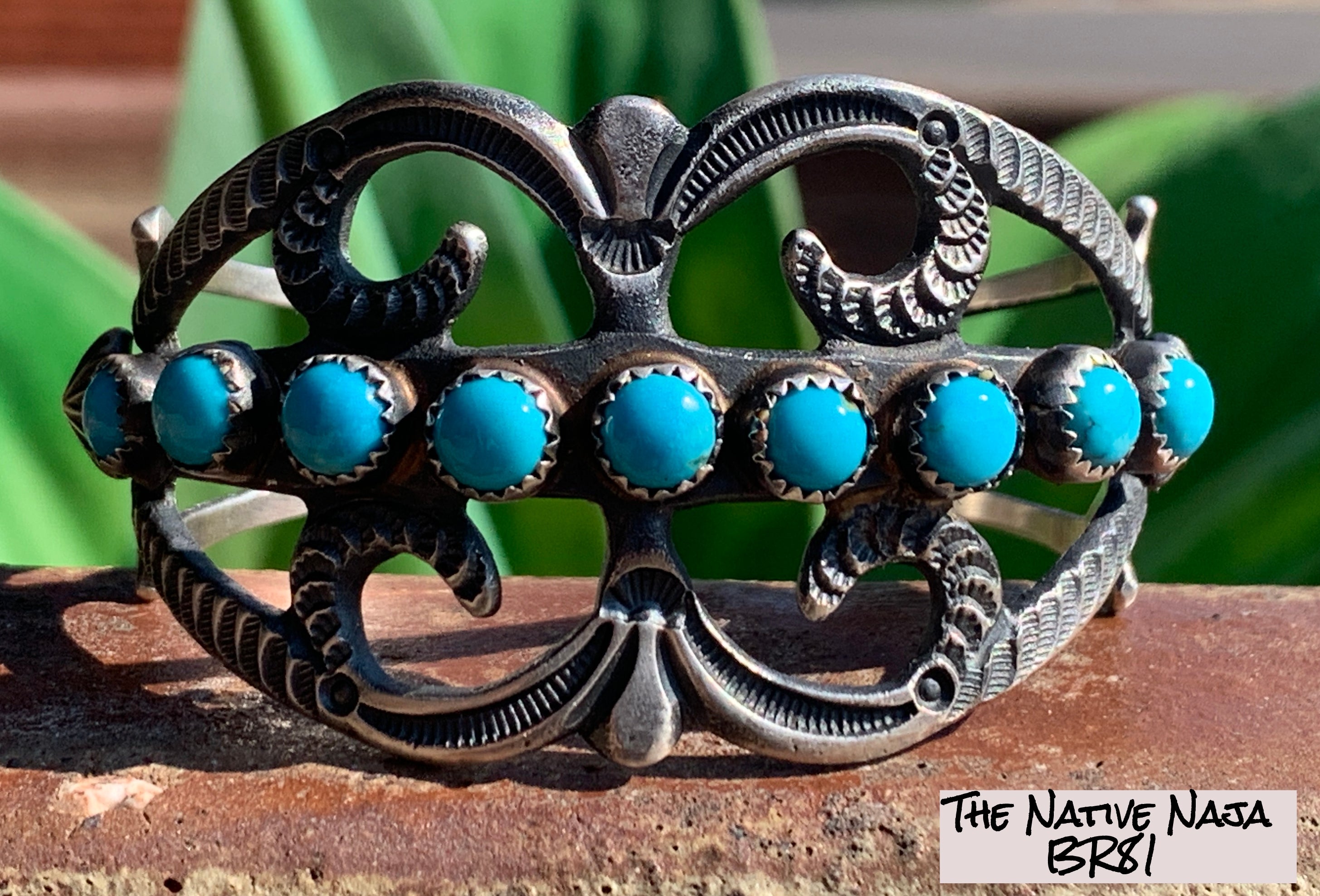 NM Navajo KB Billah Elegant Turquoise & Sterling Silver Sandcast Cuff Bracelet BR81