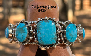 Navajo Sheena Jack Kingman Turquoise  & Sterling Silver Cuff Bracelet BR84