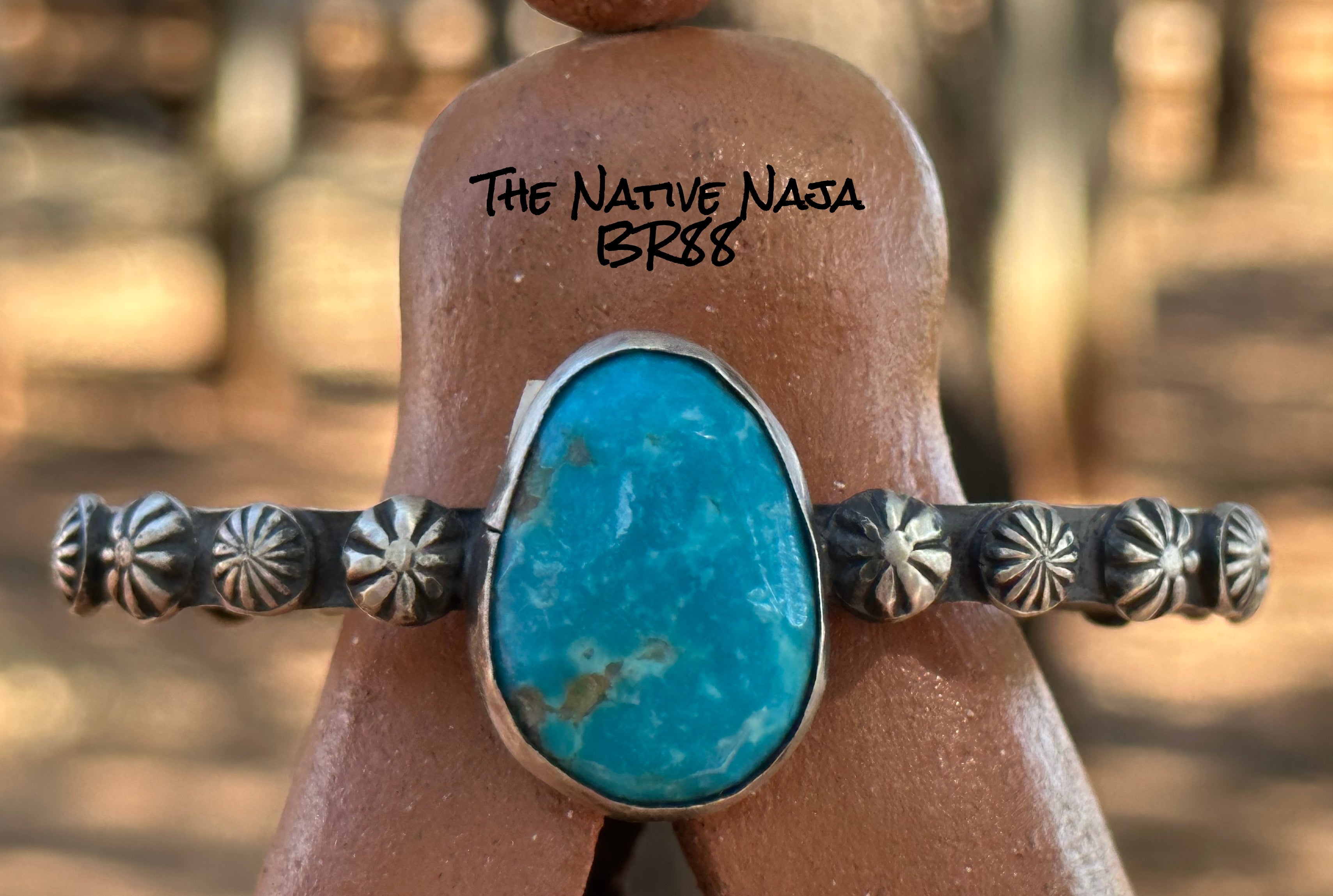 Navajo Chimney Butte Genuine Turquoise & Sterling Silver Cuff Bracelet BR88