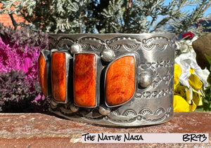Navajo Chimney Butte LRG 4 Stone Spiny Oyster & Sterling Silver Cuff Bracelet BR93