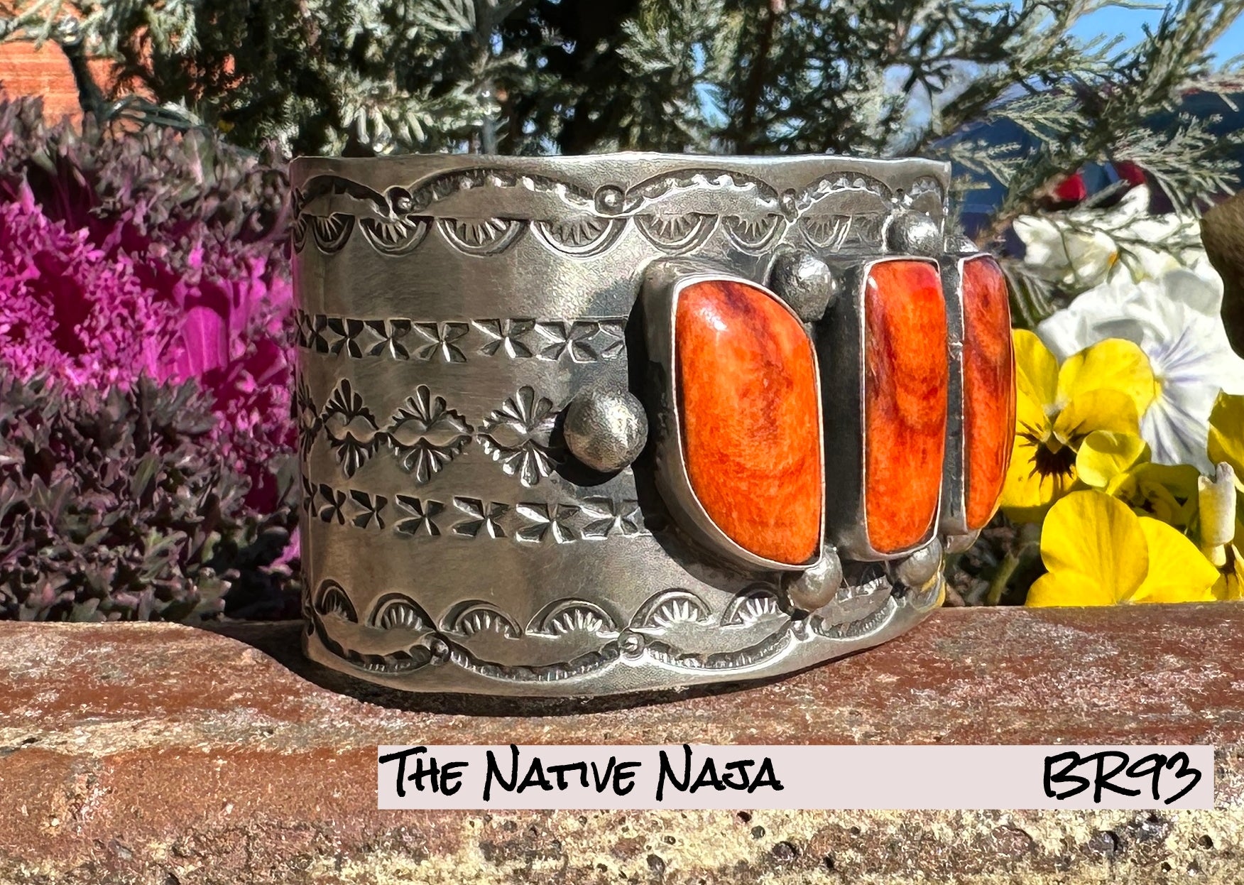 Navajo Chimney Butte LRG 4 Stone Spiny Oyster & Sterling Silver Cuff Bracelet BR93