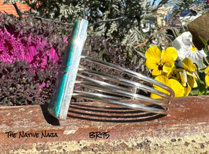 Navajo Harold Smith Contemporary Kingman Channel Set Turquoise & Sterling Silver Bracelet BR95
