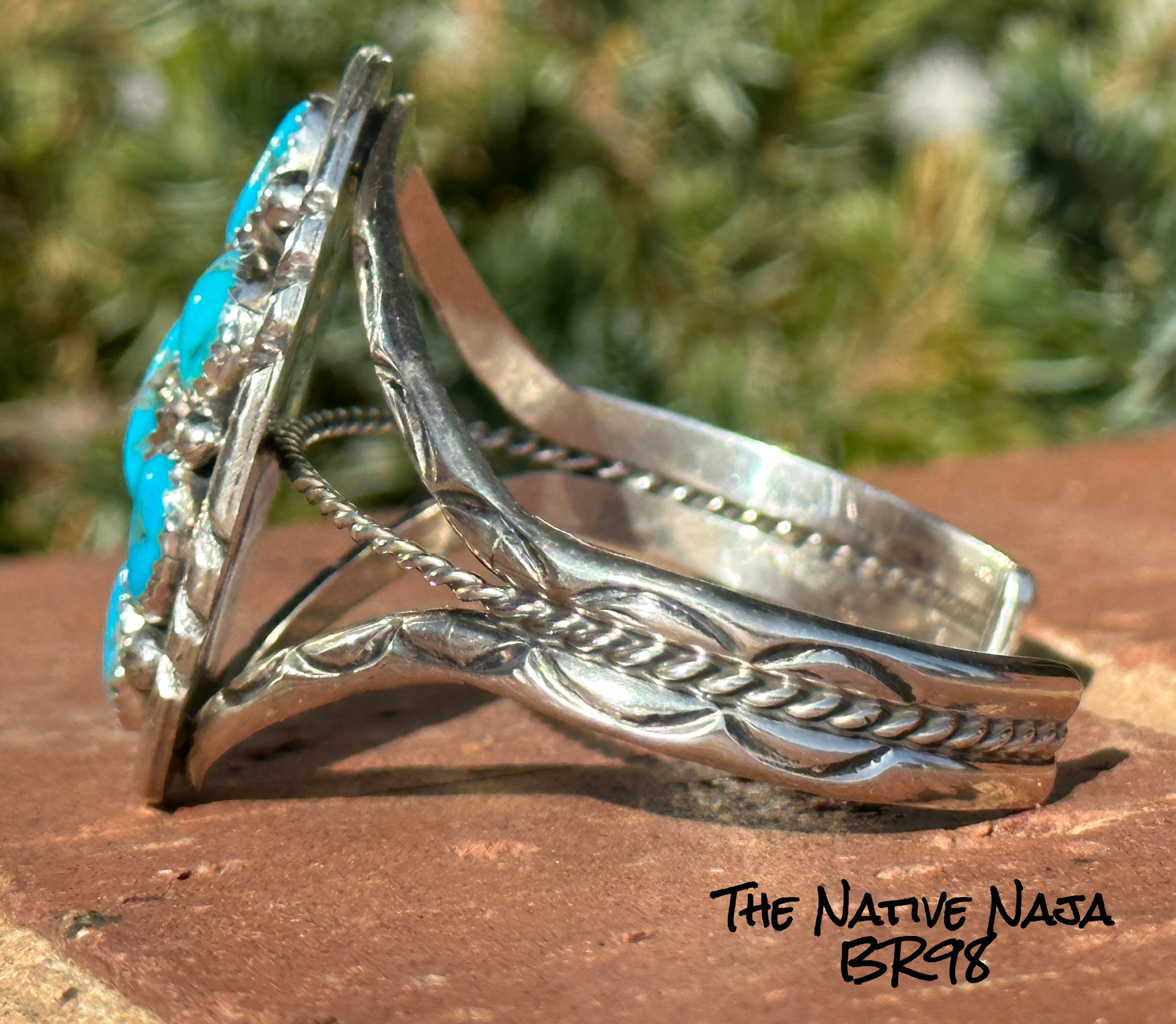 Navajo Melvin Chee Sterling Silver & Kingman Turquoise Cluster Cuff Bracelet BR98