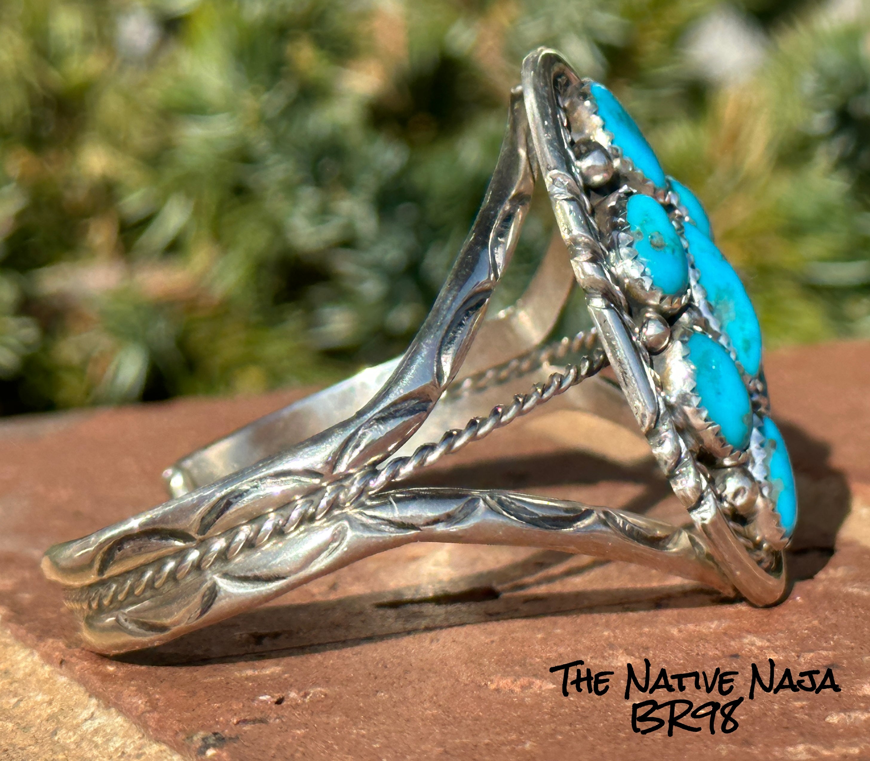 Navajo Melvin Chee Sterling Silver & Kingman Turquoise Cluster Cuff Bracelet BR98