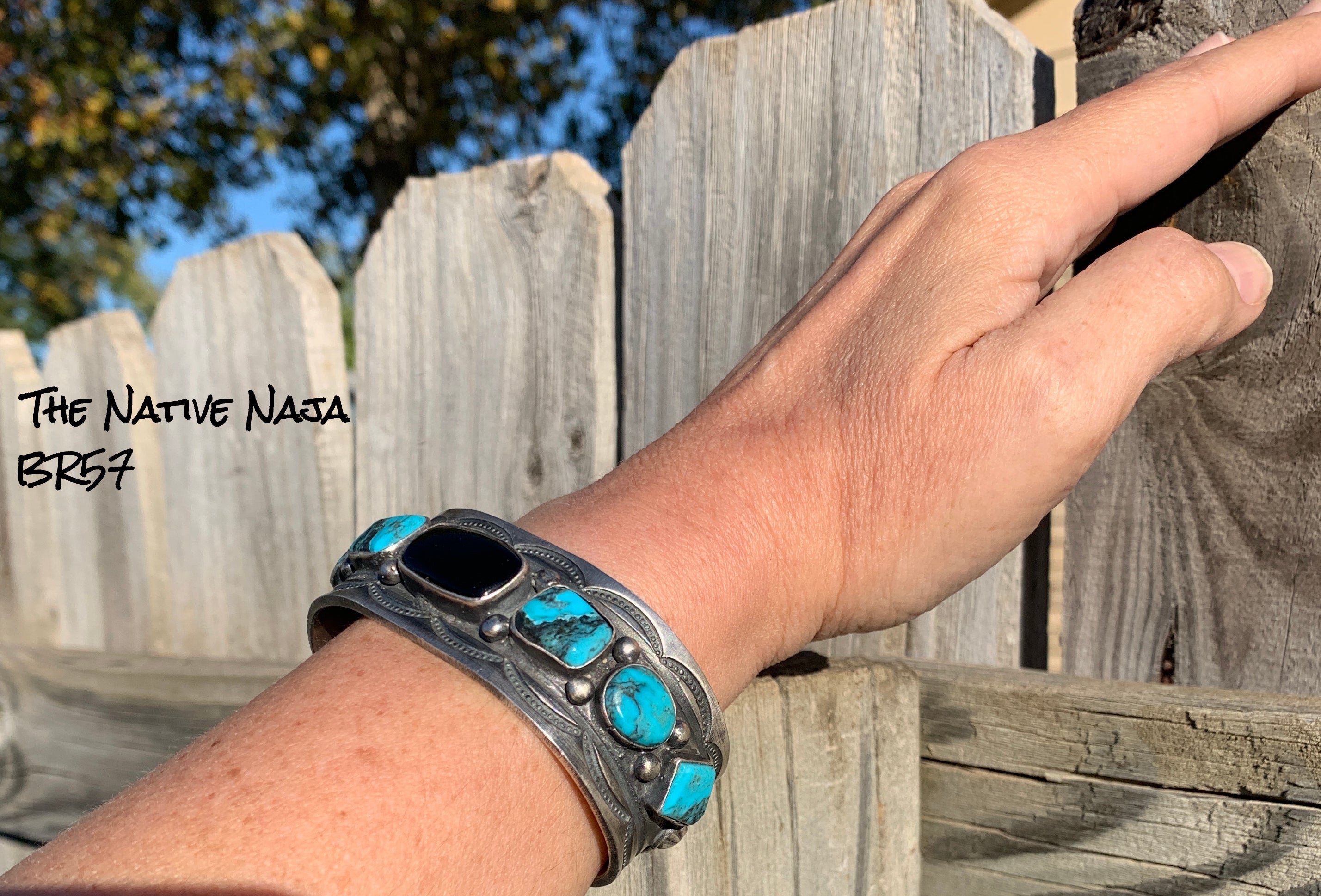 Navajo Chimney Butte Sterling Silver, Black Onyx & Kingman Turquoise Cuff Bracelet BR57