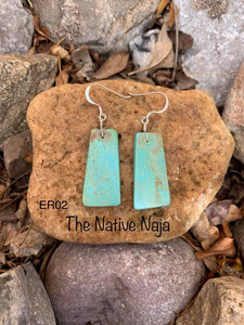 Navajo Sterling Silver & Genuine #8 Turquoise Slab Earrings ER02
