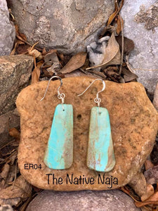 Navajo Sterling Silver & Genuine #8 Turquoise Slab Earrings ER04