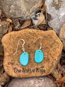 Navajo Sterling Silver & Genuine Kingman Turquoise Slab Earrings ER07