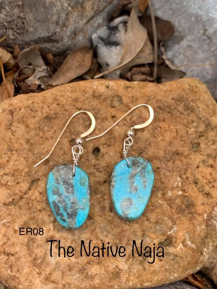 Navajo Sterling Silver & Genuine Kingman Turquoise Slab Earrings ER08
