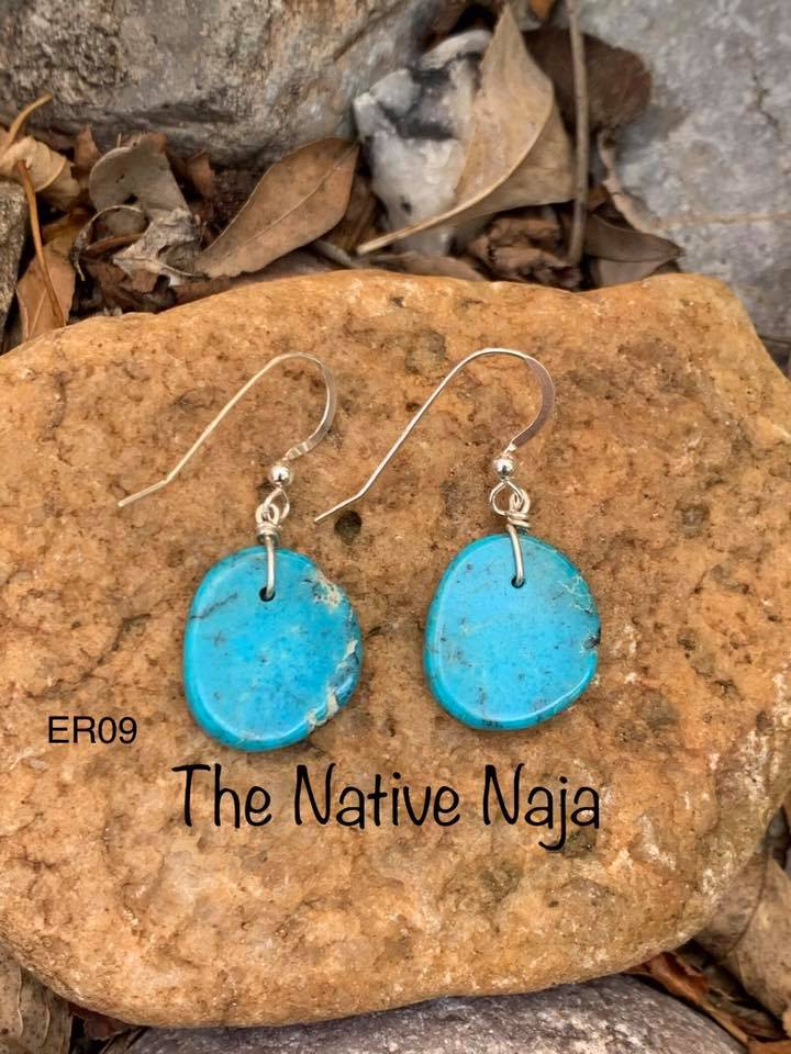 Navajo Sterling Silver & Genuine Kingman Turquoise Slab Earrings ER09