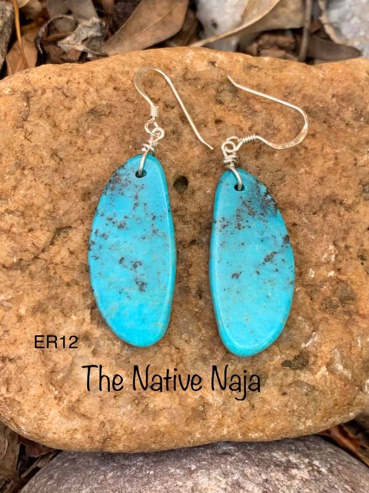 Navajo Sterling Silver & Genuine Kingman Turquoise Slab Earrings ER12