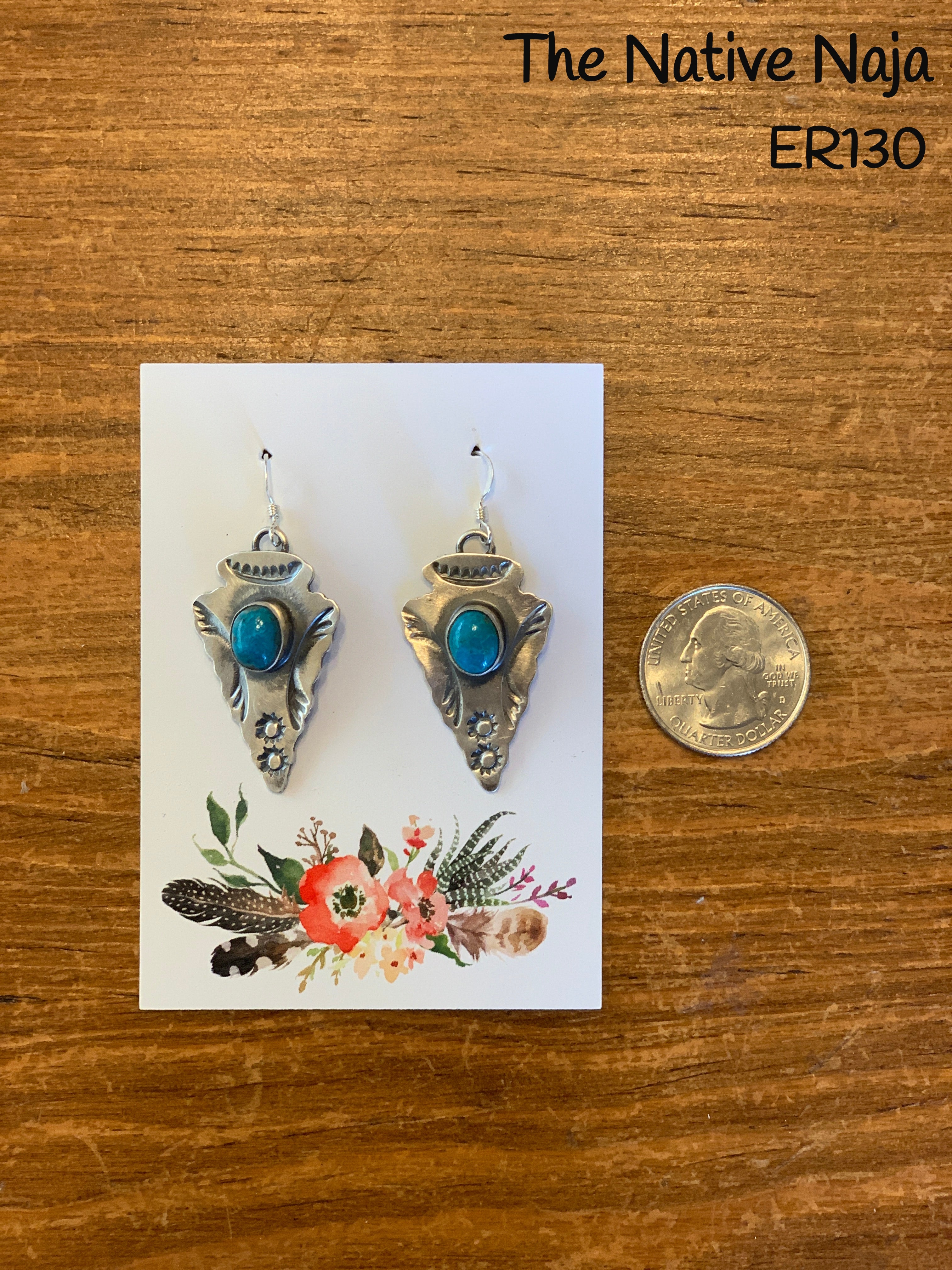 Navajo Chimney Butte Sterling Silver & Kingman Turquoise French Hook Arrowhead Earrings ER130