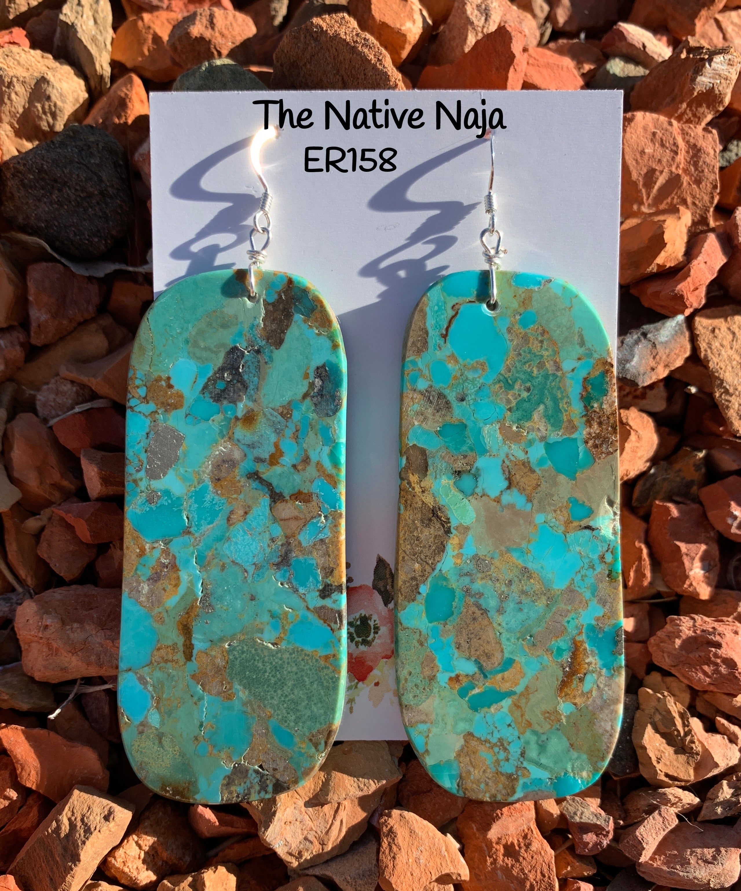 Very Large Nate Garcia Sterling Silver & Blue Green Mosaic Turquoise French Hook Slab Earrings ER158