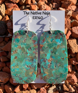 Very Large Nate Garcia Sterling Silver & Blue Green Mosaic Turquoise French Hook Slab Earrings ER160