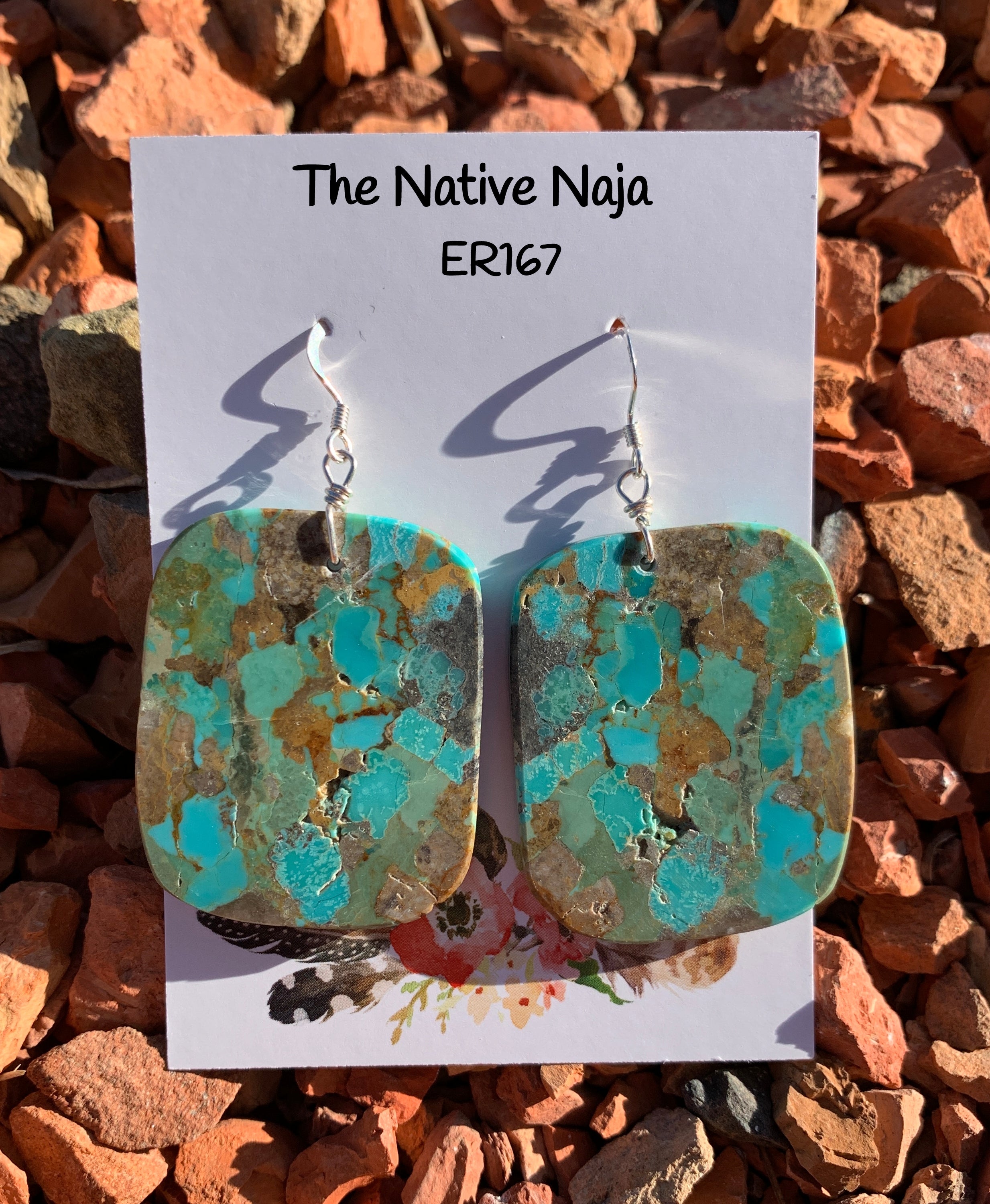 Large Nate Garcia Sterling Silver & Blue Green Mosaic Turquoise French Hook Slab Earrings ER167