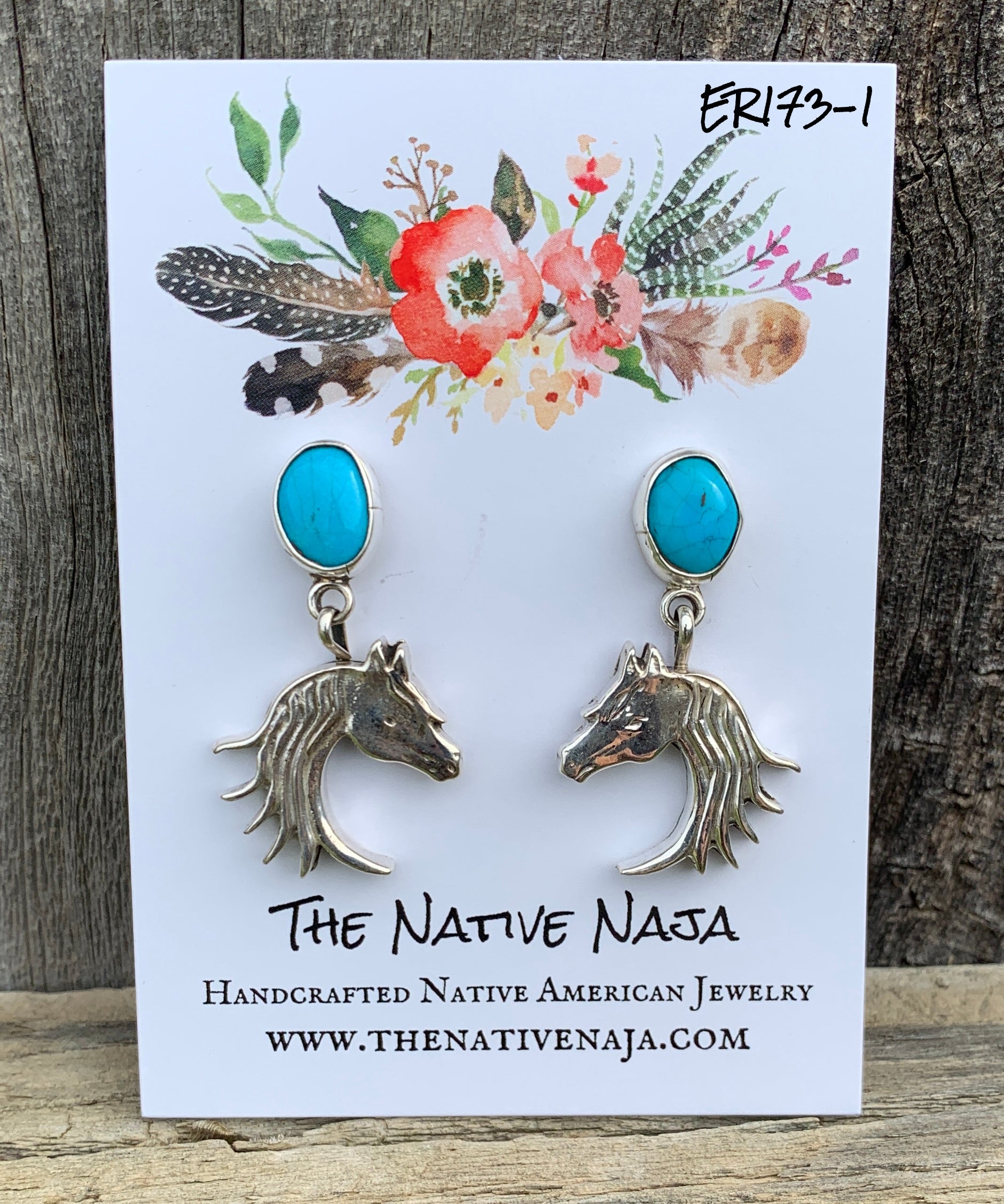 Navajo Annie Spencer Sterling & Kingman Turquoise Horse Post Earrings ER173-1