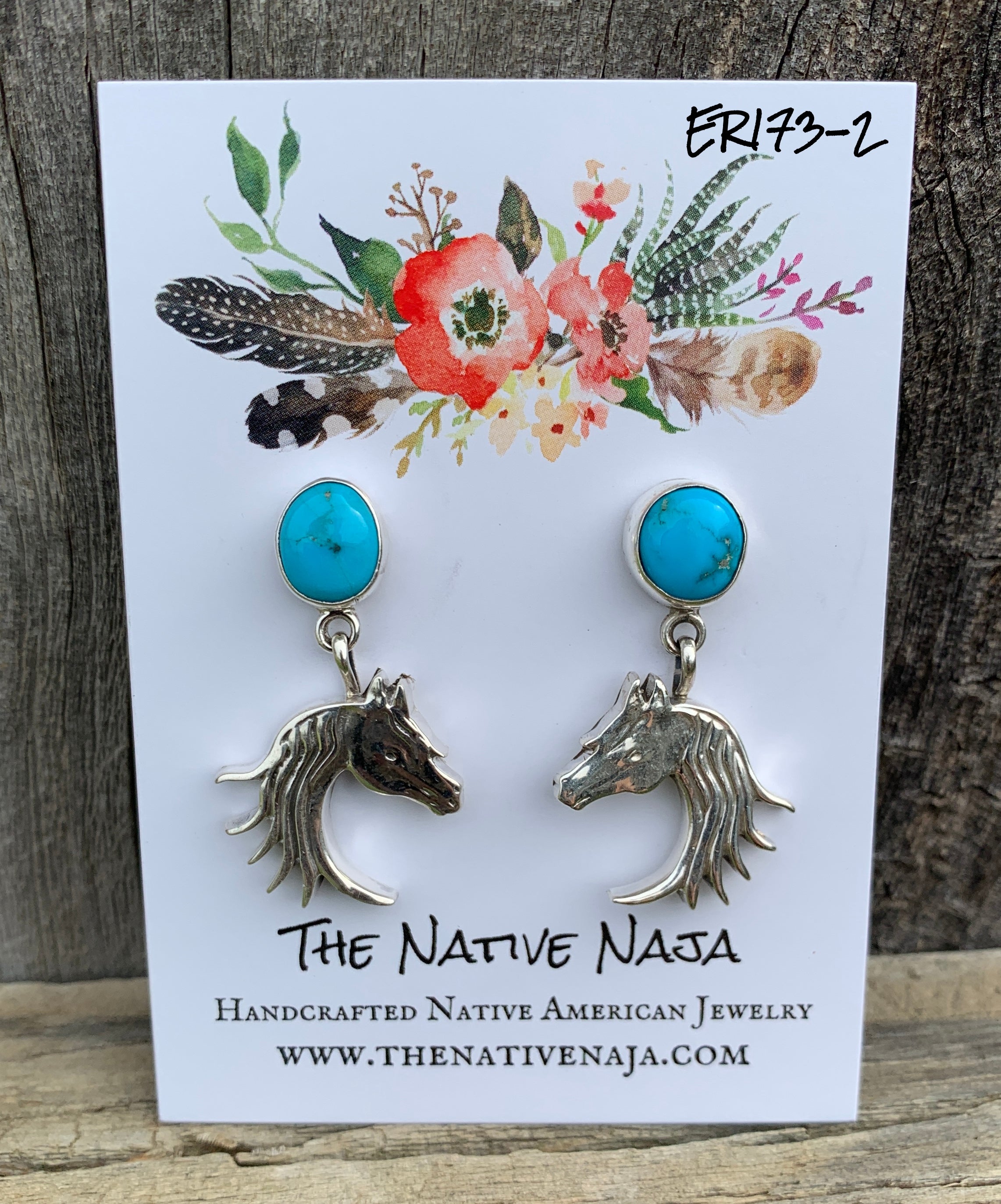 Navajo Annie Spencer Sterling & Kingman Turquoise Horse Post Earrings ER173-2