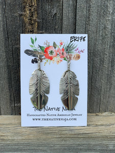 Navajo Ben Begay Sterling Silver French Hook Feather Earrings ER178