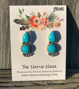 Navajo Jeff Largo Sterling Silver & Sonoran Beauty Turquoise Post Earrings ER185