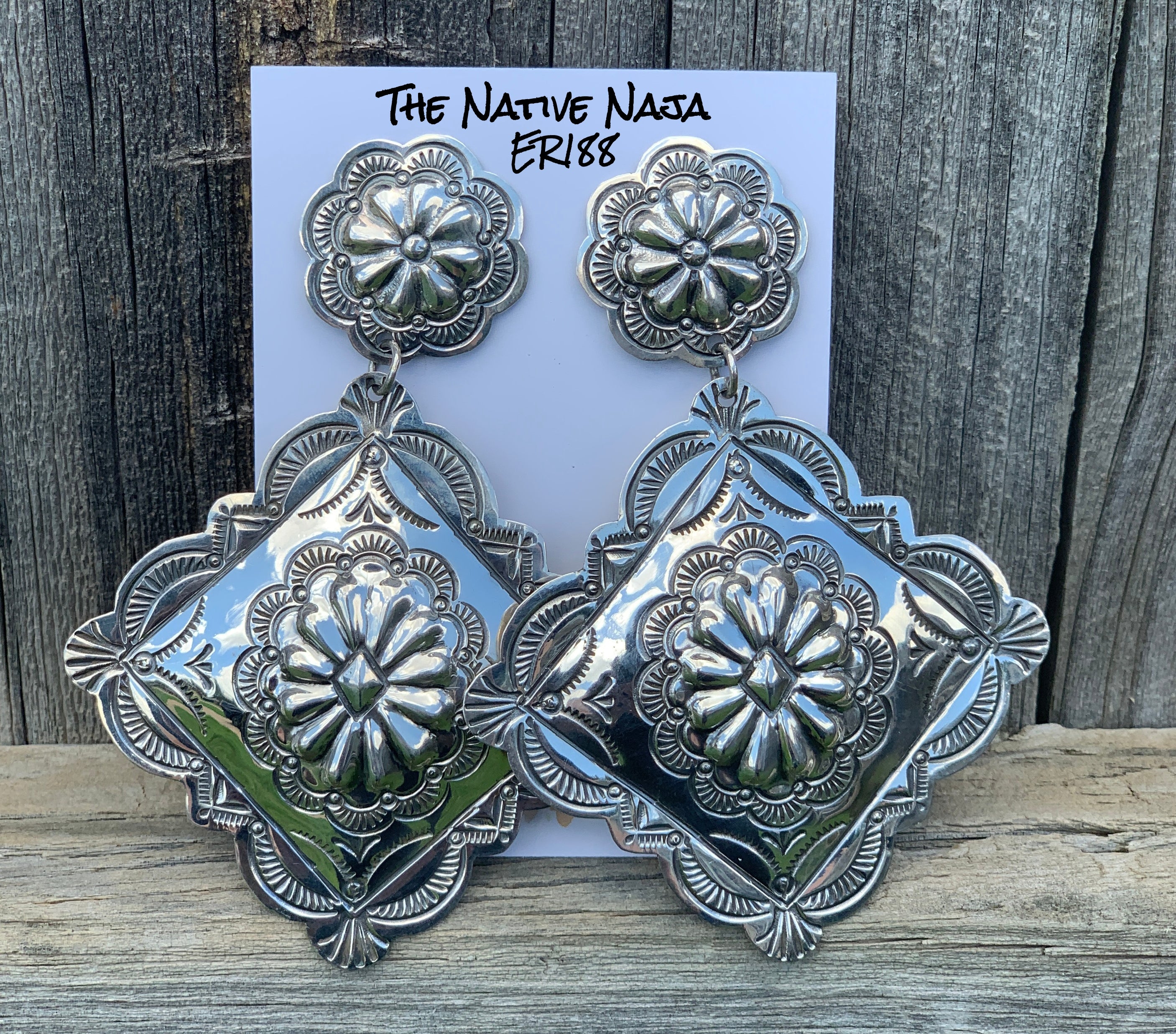 Amazing Stunning Massive Navajo BlackGoat Sterling Silver Concho Earrings ER188
