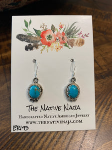Navajo Sharon McCarthy Sterling Silver & Turquoise French Hook Earrings ER193