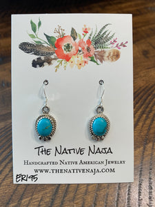 Navajo Sharon McCarthy Sterling Silver & Turquoise French Hook Earrings ER195