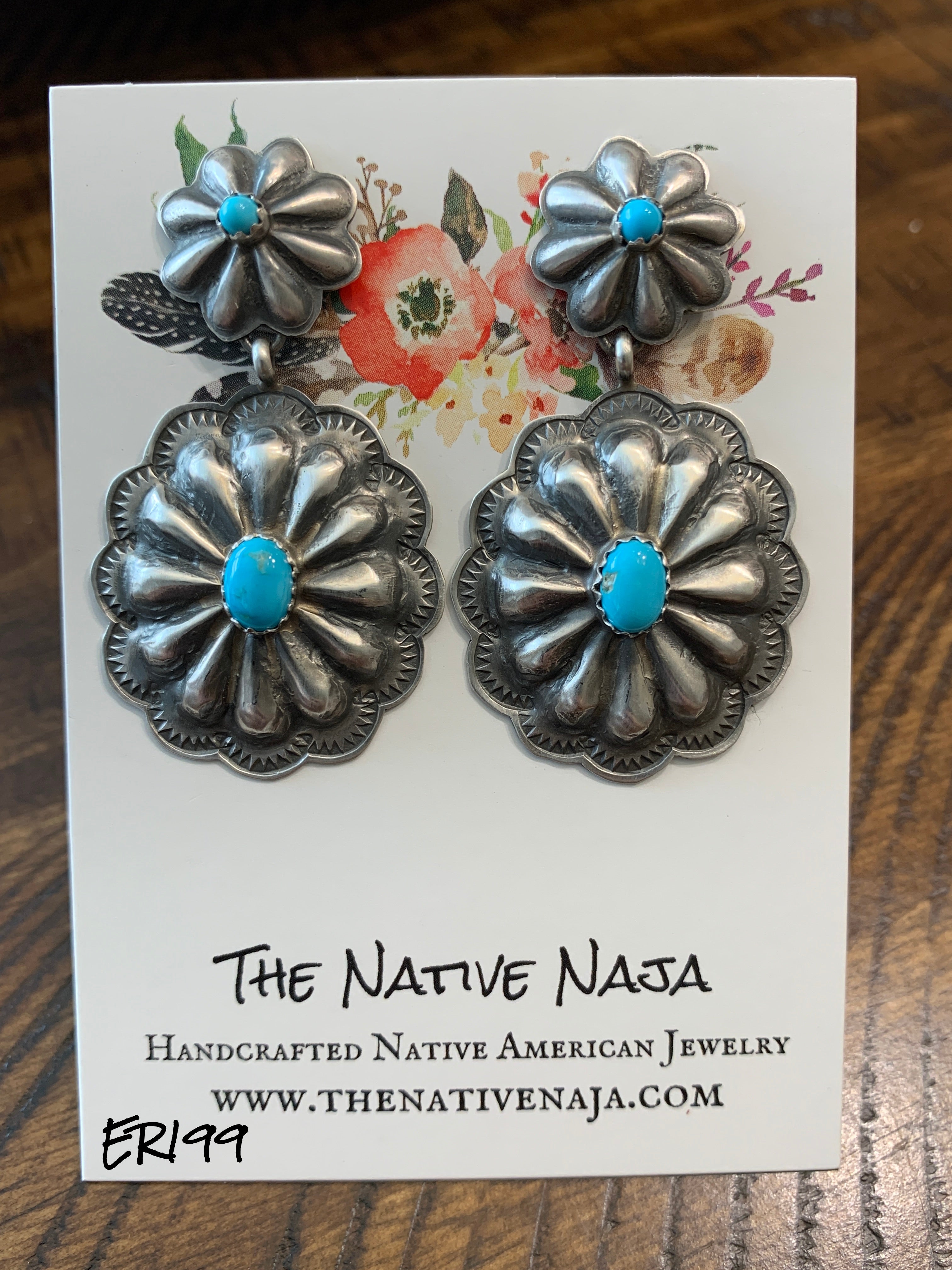 Navajo Rita Lee Sterling Silver & Turquoise Dangle Concho Post Earrings ER199