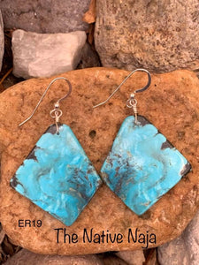 Navajo Sterling Silver & Genuine Kingman Turquoise Slab Earrings ER19