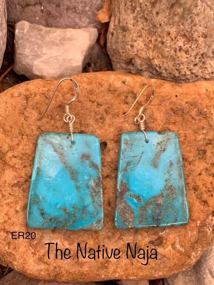 Navajo Sterling Silver & Genuine Kingman Turquoise Slab Earrings ER20