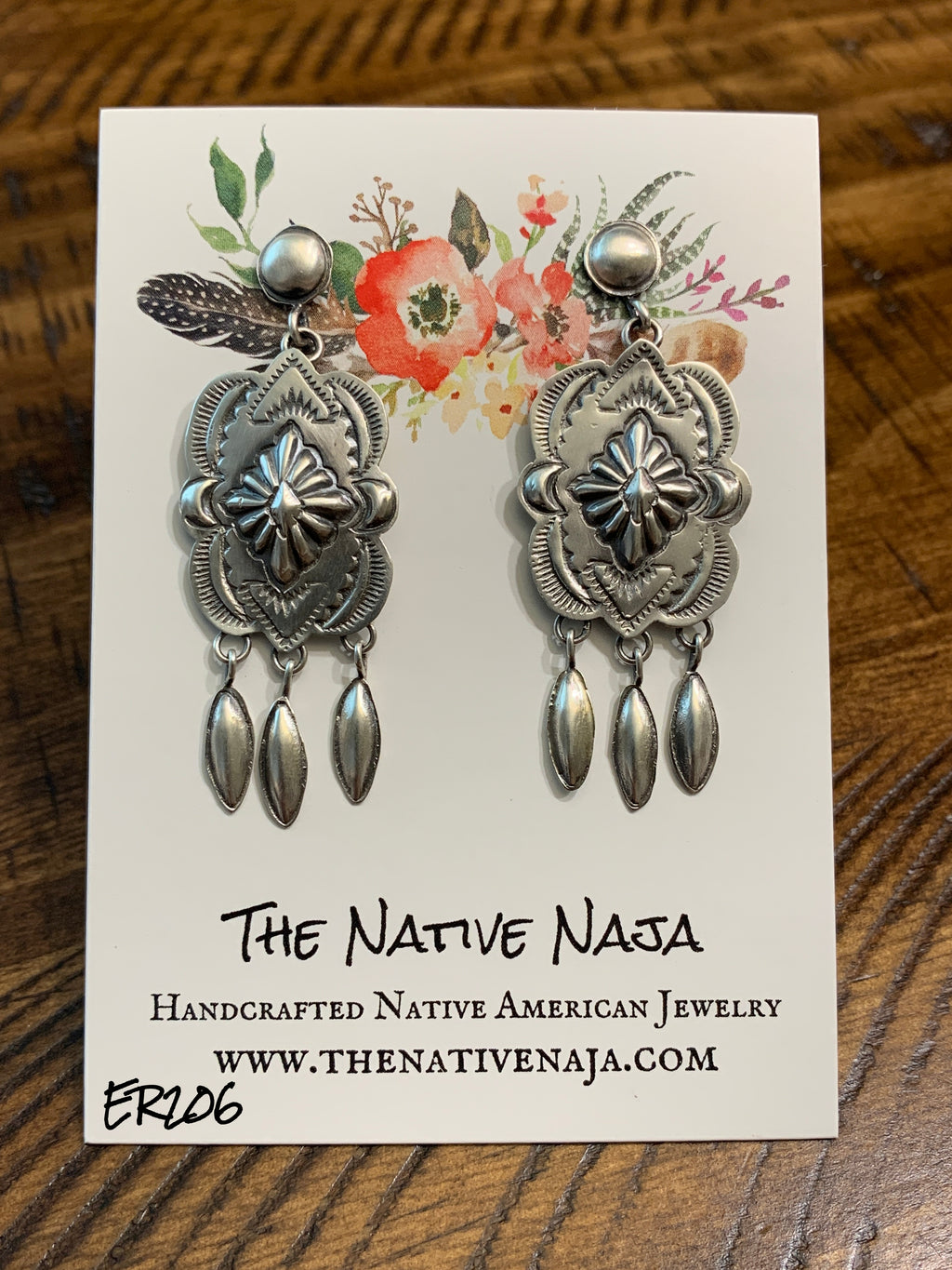 Navajo Terry Charlie Hand Stamped Sterling Silver Post Dangle Earrings ER206