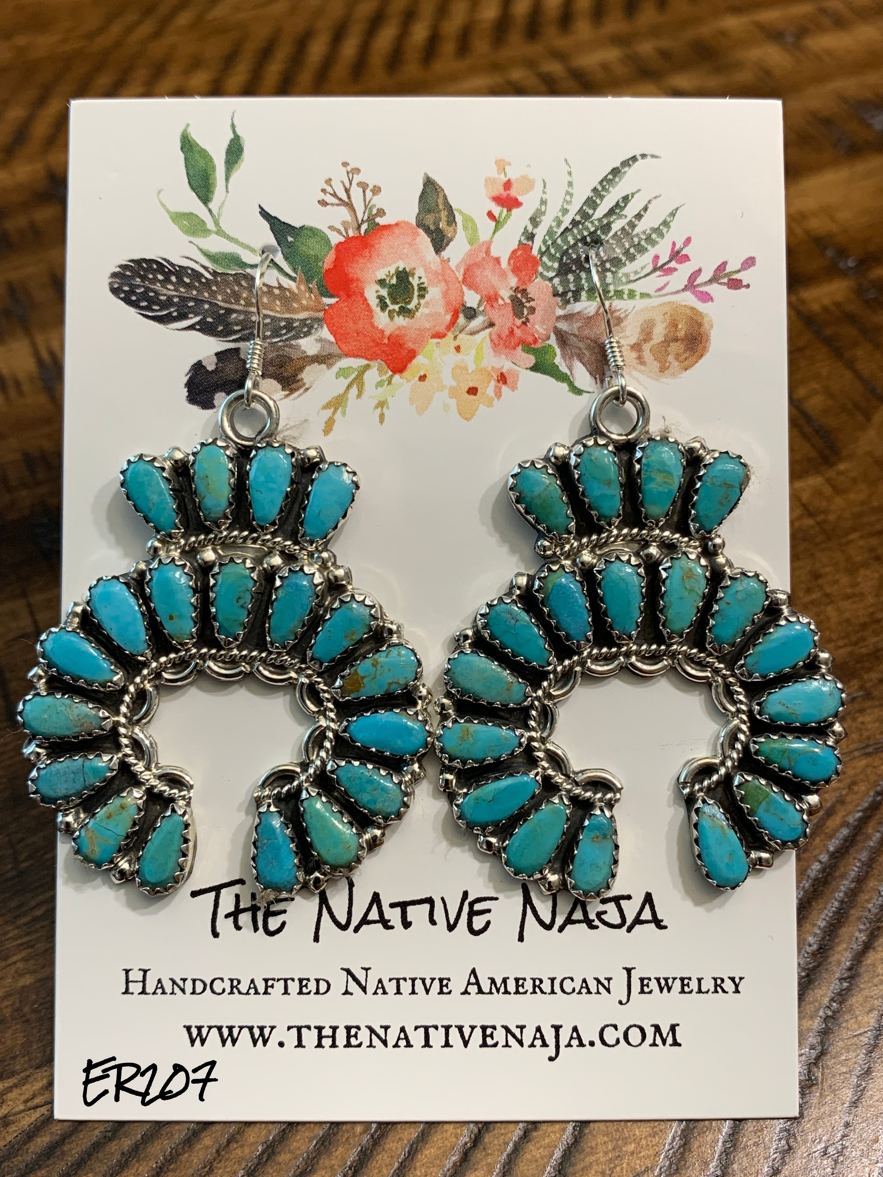 Navajo Zeita Begay Naja Sterling Silver & Petit Point Turquoise Earrings ER207