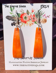 Navajo Jesus Espino 2.5" Sterling Silver & Orange Spiny Oyster Earrings ER214