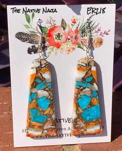 Navajo Jameson Pete 2.75" Spiny Oyster & Turquoise Composite Earrings ER218