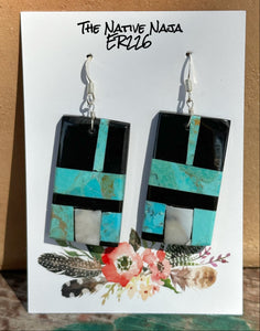 Santo Domingo Lupita Calabaza Turquoise Black Onyx Abalone Inlay Earrings ER226