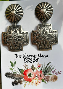 Navajo Vincent Platero Hand Stamped Post Cross Concho Earrings ER238