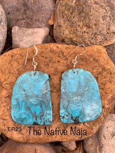 Navajo Sterling Silver & Genuine Kingman Turquoise Slab Earrings ER23