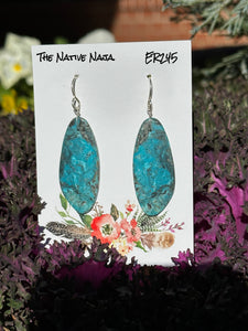 Navajo Marcella Castillo Sterling Silver & Kingman Turquoise Slab French Hook Earrings ER245