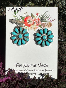 Navajo Lisa Williams Kingman Turquoise & Sterling Silver Petit Point Post Earrings ER248