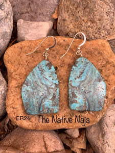 Navajo Sterling Silver & Genuine Kingman Turquoise Slab Earrings ER24