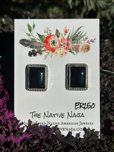 Navajo J Frank Black Onyx & Sterling Silver Post Earrings ER250